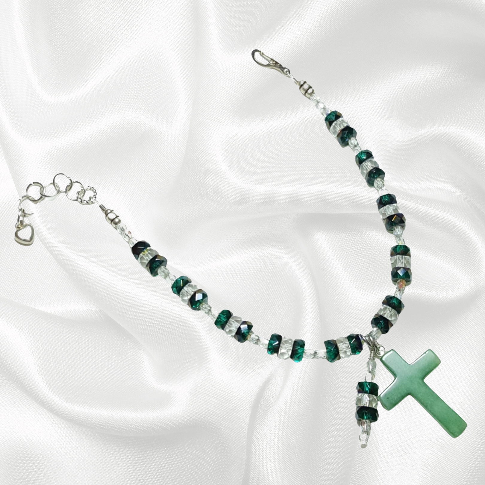 Stunning Emerald Green Crystals Rosary Bracelet Divine Mercy Chaplet