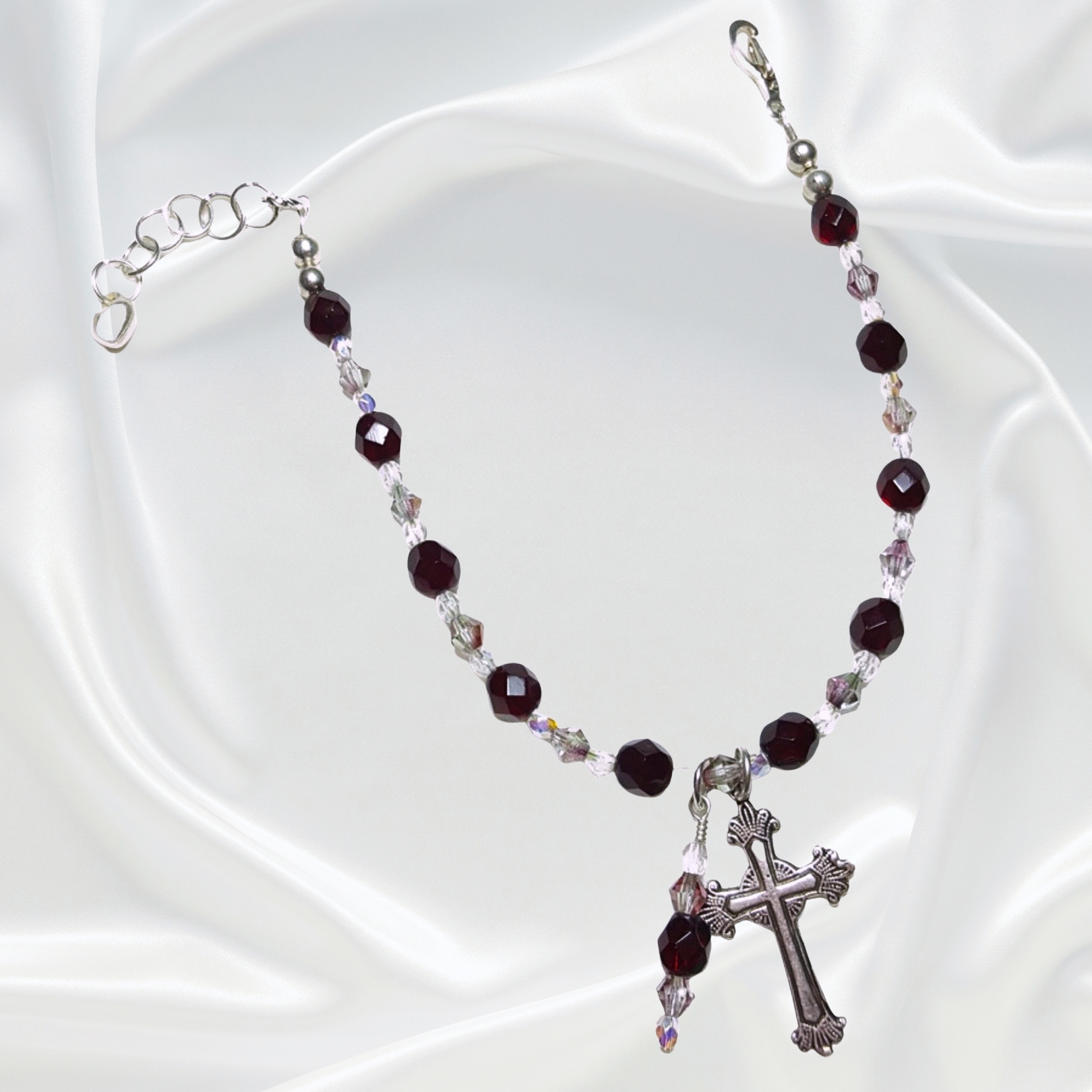 January Birthstone Garnet Crystal Rosary Bracelet Divine Mercy Chaplet