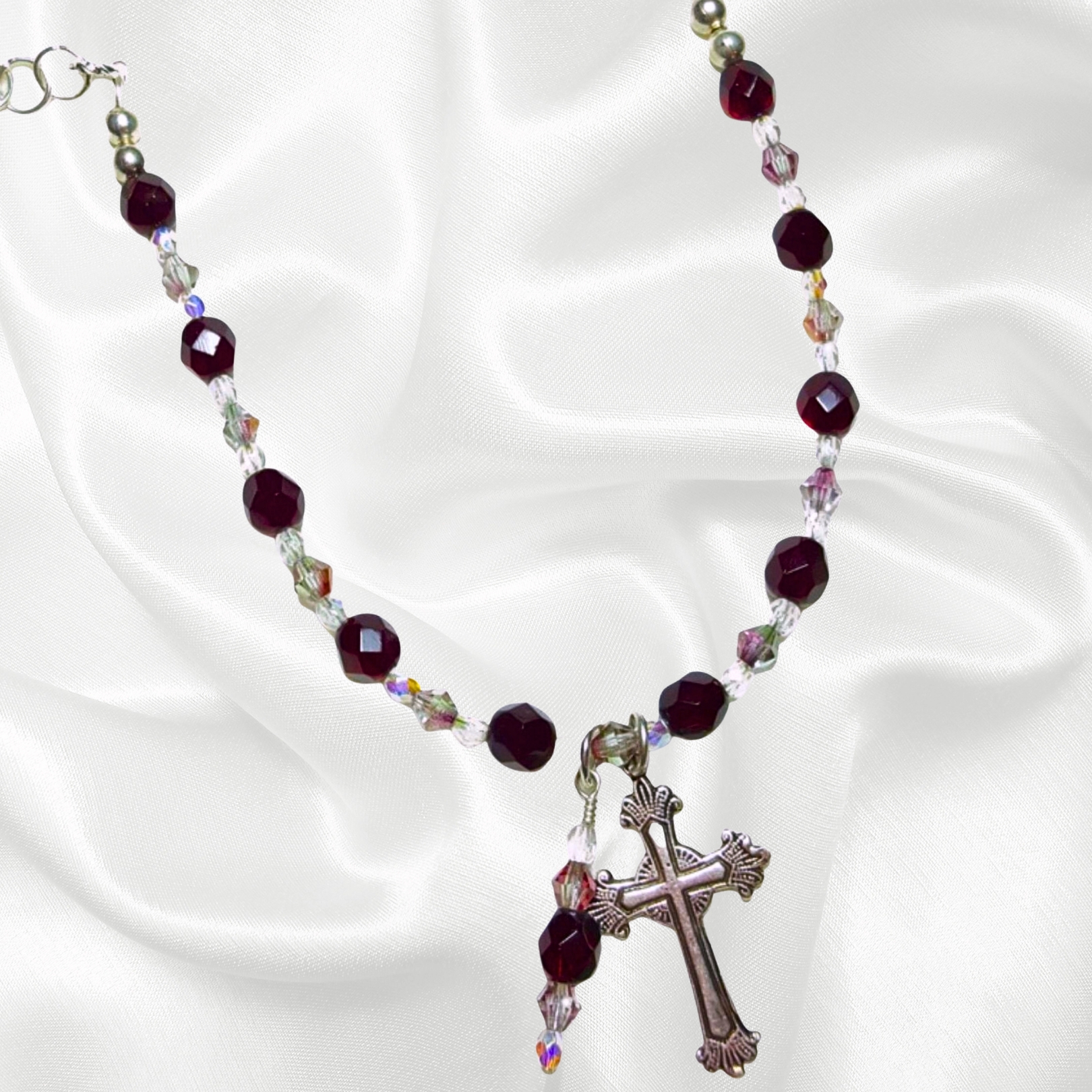 January Birthstone Garnet Crystal Rosary Bracelet Divine Mercy Chaplet