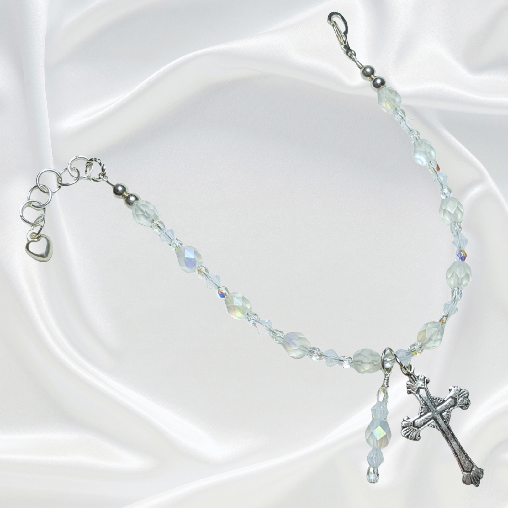 October Birthstone White Opal Crystal Rosary Bracelet Divine Mercy Chaplet