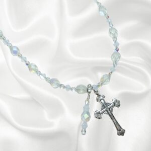 October Birthstone White Opal Crystal Rosary Bracelet Divine Mercy Chaplet