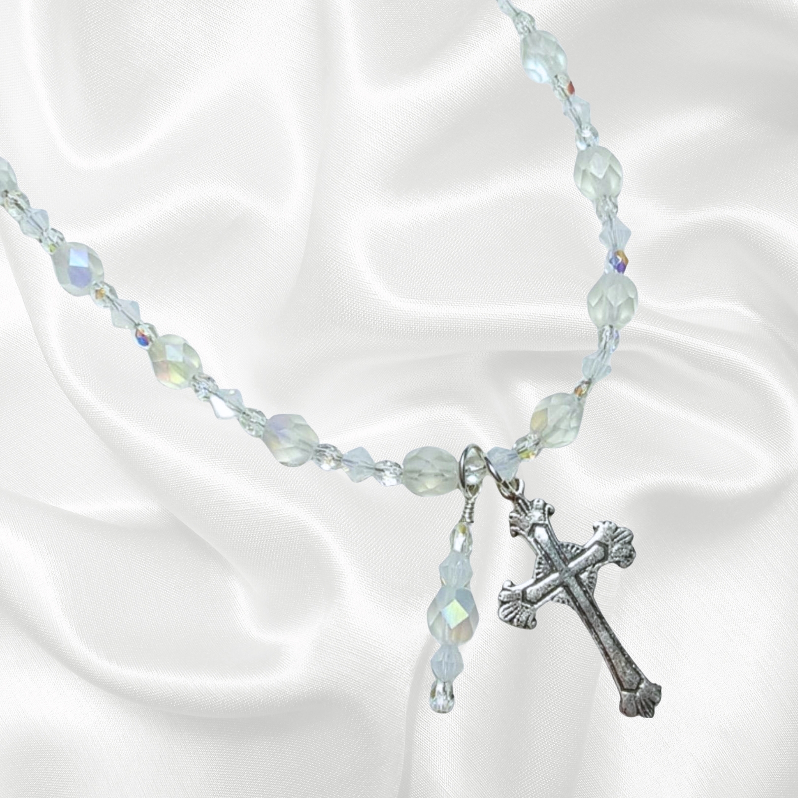 October Birthstone White Opal Crystal Rosary Bracelet Divine Mercy Chaplet
