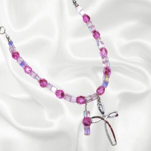 Watermelon Pink Metallic Cube Crystal Rosary Bracelet Divine Mercy Chaplet
