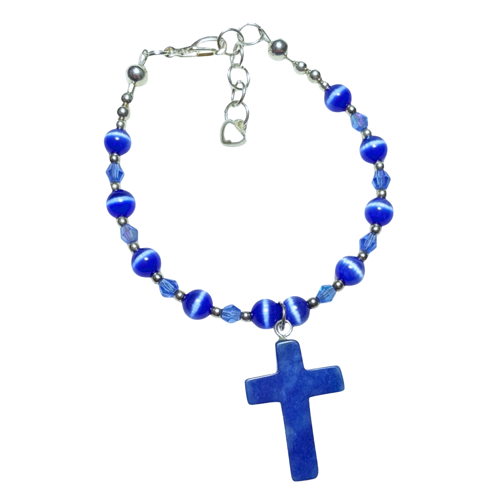 Sapphire Blue Crystals Cats Eye Beaded Rosary Bracelet Divine Mercy Chaplet
