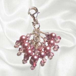 Mauve Pink Pearls Crystals Beaded Purse Bag Charm Necklace Pendant