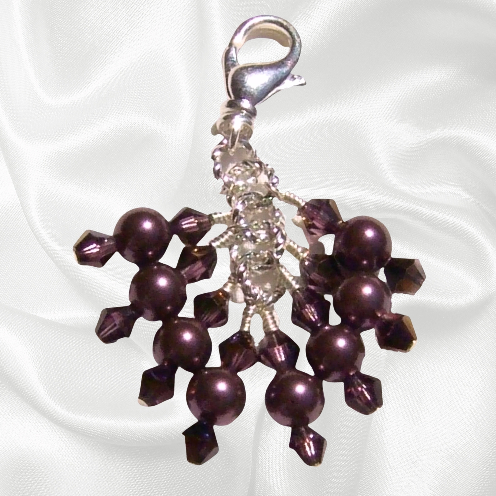 Burgundy Pearls Wine Crystals Beaded Purse Bag Charm Necklace Pendant