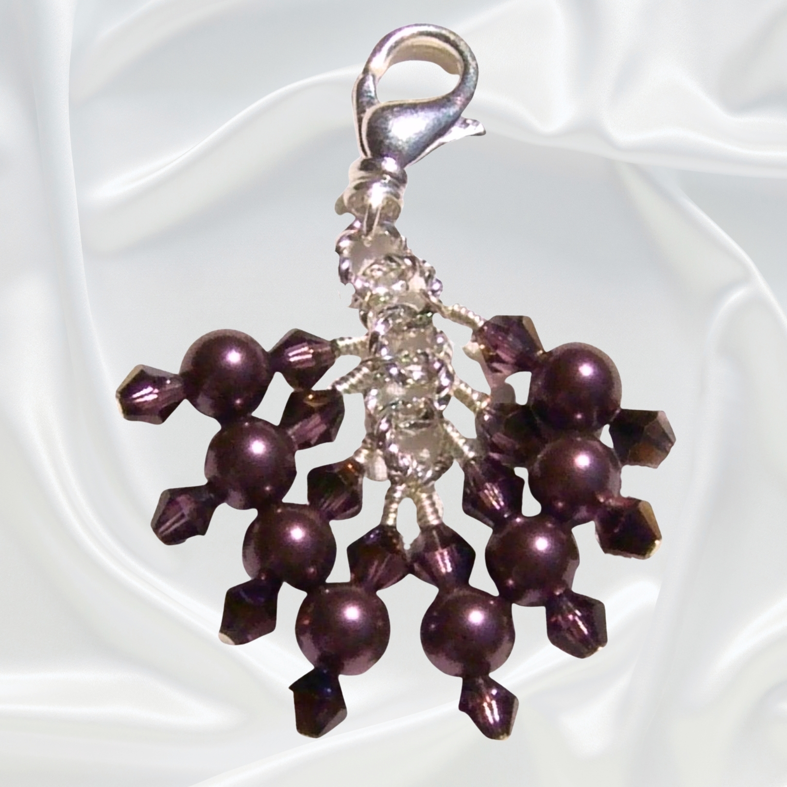 Burgundy Pearls Wine Crystals Beaded Purse Bag Charm Necklace Pendant