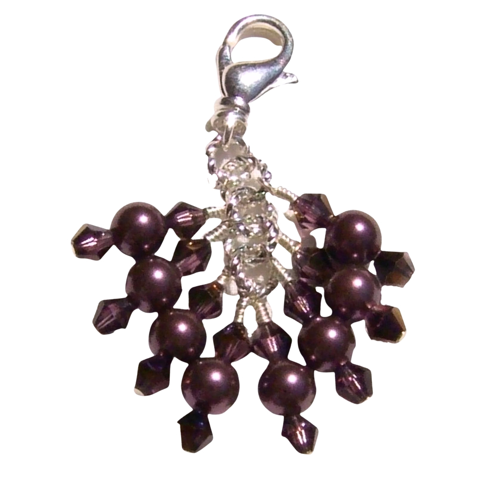 Burgundy Pearls Wine Crystals Beaded Purse Bag Charm Necklace Pendant