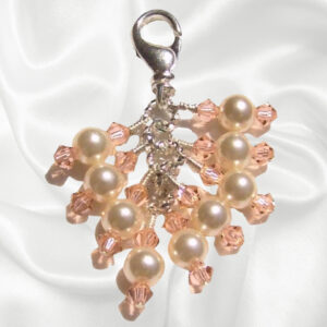 Cream Pearls Peach Crystals Beaded Purse Bag Charm Necklace Pendant