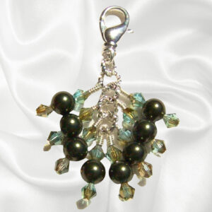 Dark Green Pearls Crystals Beaded Purse Bag Charm Necklace Pendant