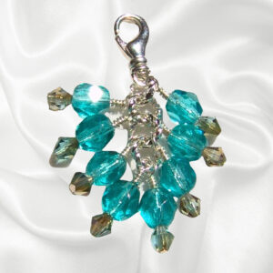 Teal Blue Green Crystals Beaded Purse Bag Charm Necklace Pendant