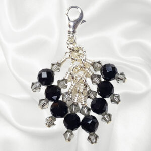 Black Diamond Crystals Beaded Purse Bag Charm Necklace Pendant