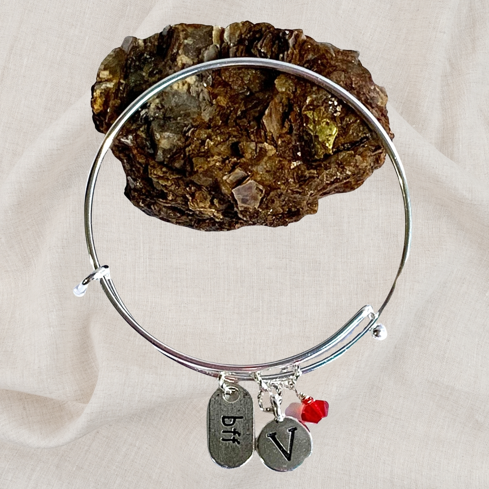 Best Friends Forever BFF Birthstone Charm Initial Bangle Bracelet Style 01