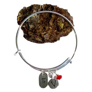 Personalized BFF Bangle Bracelet – Custom Birthstone & Initial – Best Friend Jewelry, Friendship Gift