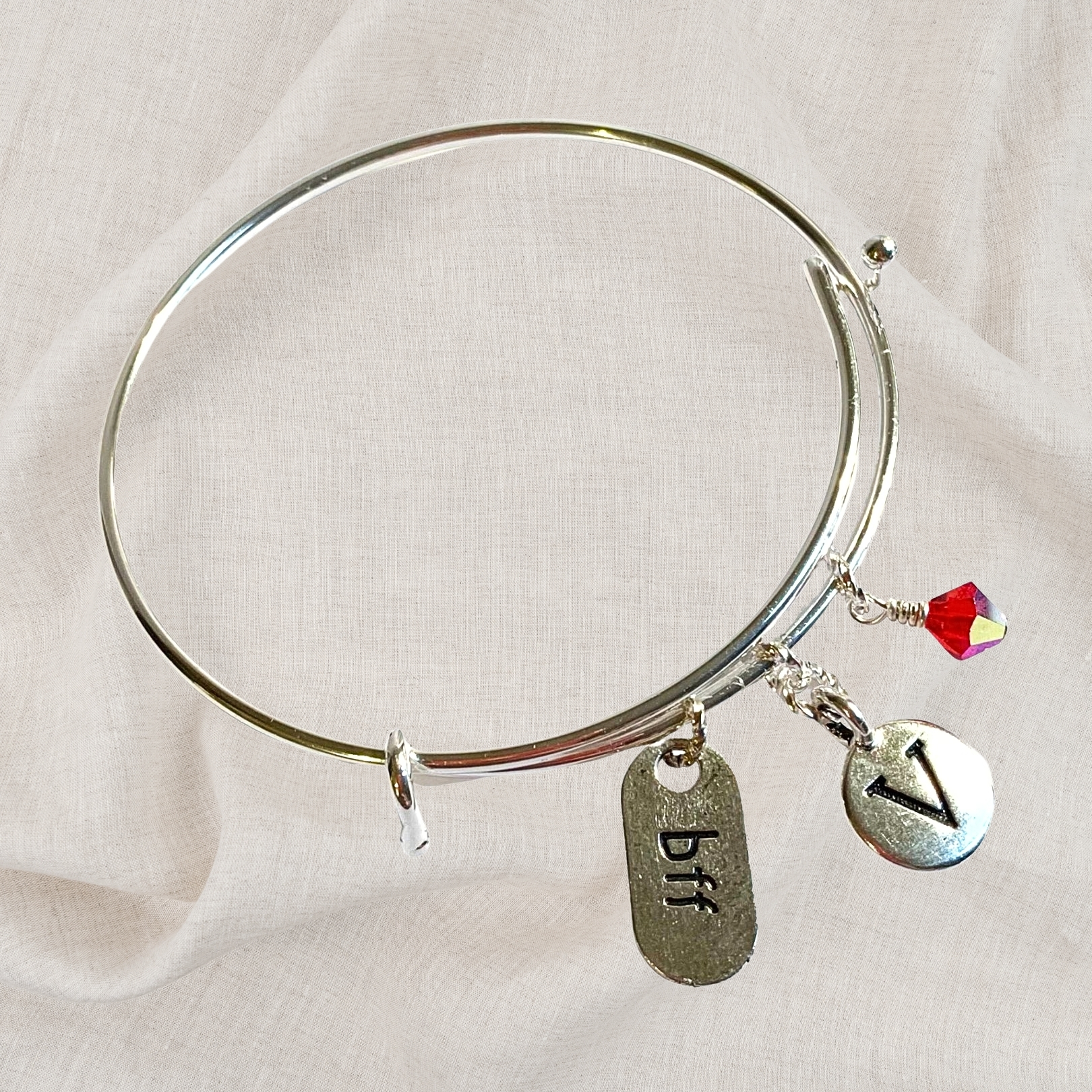 Best Friends Forever BFF Birthstone Charm Initial Bangle Bracelet Style 01