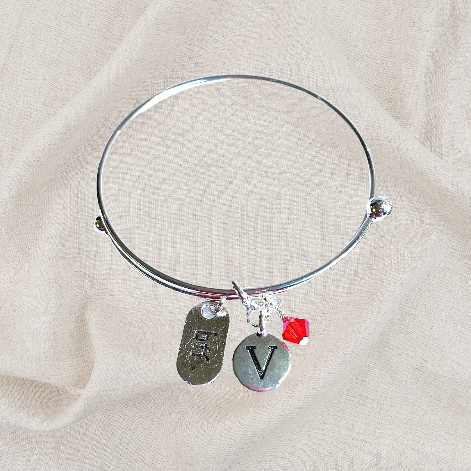 Best Friends Forever BFF Birthstone Charm Initial Bangle Bracelet Style 02