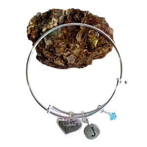 Personalized Best Friend Bangle Bracelet – Custom Birthstone & Initial – Friendship Jewelry, BFF Gift