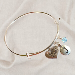 Best Friend Heart Birthstone Charm Initial Bangle Bracelet Style 01