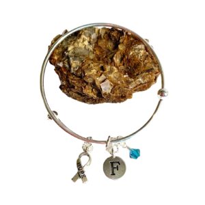 Personalized Cancer Awareness Charm Bracelet – Custom Crystal Color & Initial – Survivor or In Memory Gift