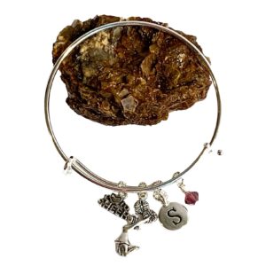 Personalized Cheerleader Bangle Bracelet – Custom Birthstone & Initial – Cheer Team Gift, Competition, Senior Night