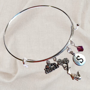 Cheerleader Birthstone Charm Initial Bangle Bracelet Style 01