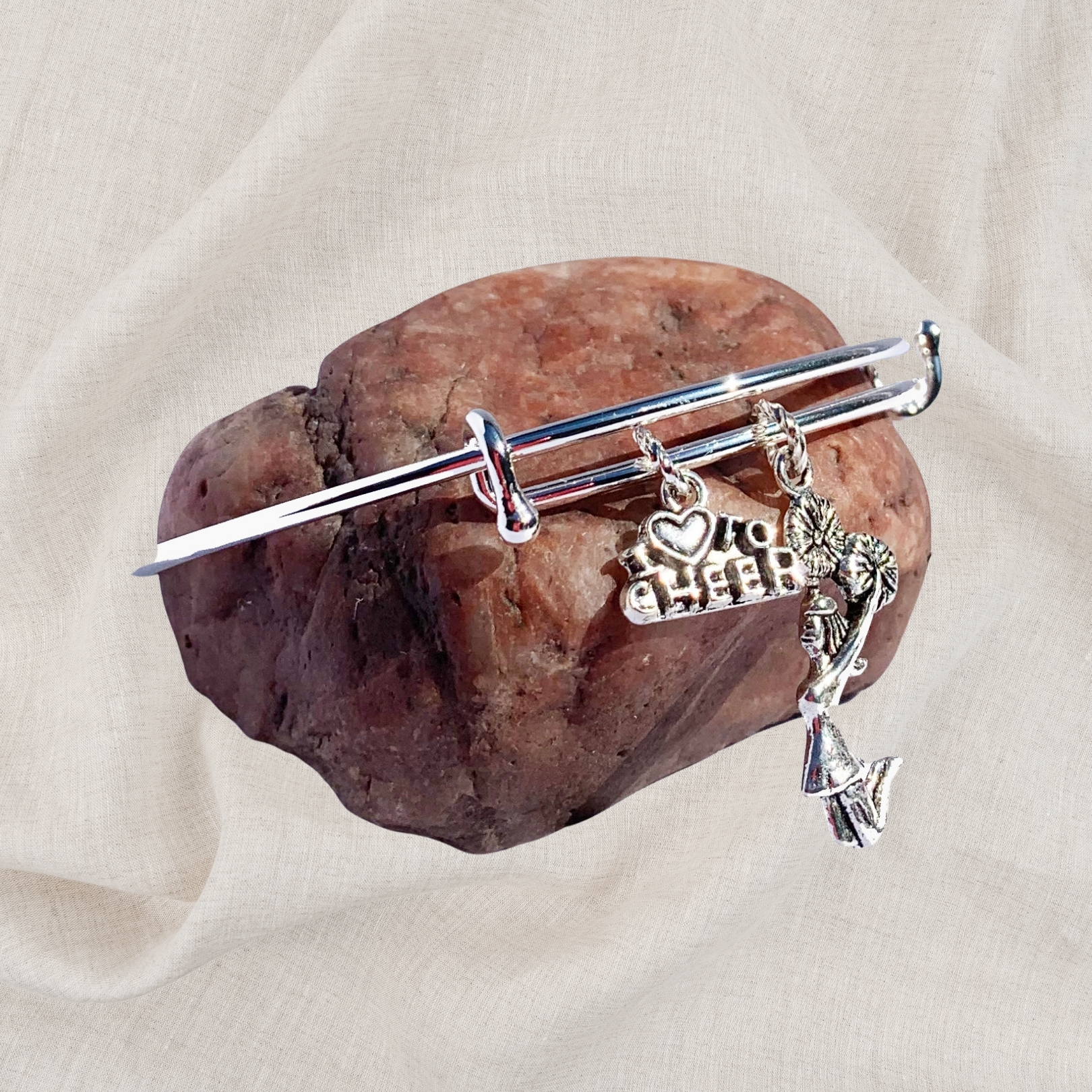 Cheerleader Birthstone Charm Initial Bangle Bracelet Style 01