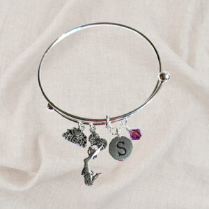 Cheerleader Birthstone Charm Initial Bangle Bracelet Style 02