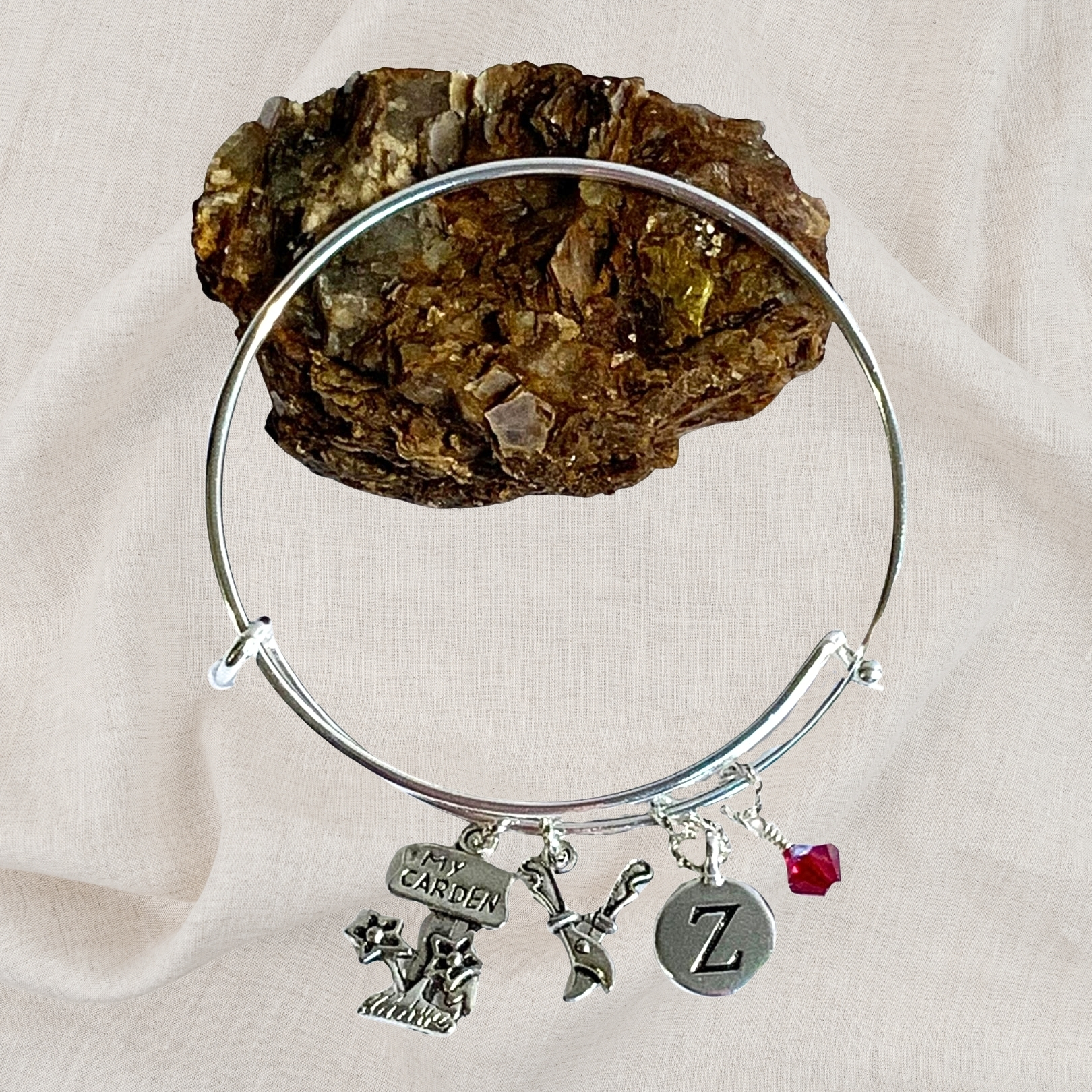 Gardening Garden Birthstone Charm Initial Bangle Bracelet Style 01