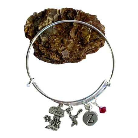 Personalized Gardener Bangle Bracelet – Custom Birthstone & Initial – Gardening Gift for Women, Retirement, Appreciation