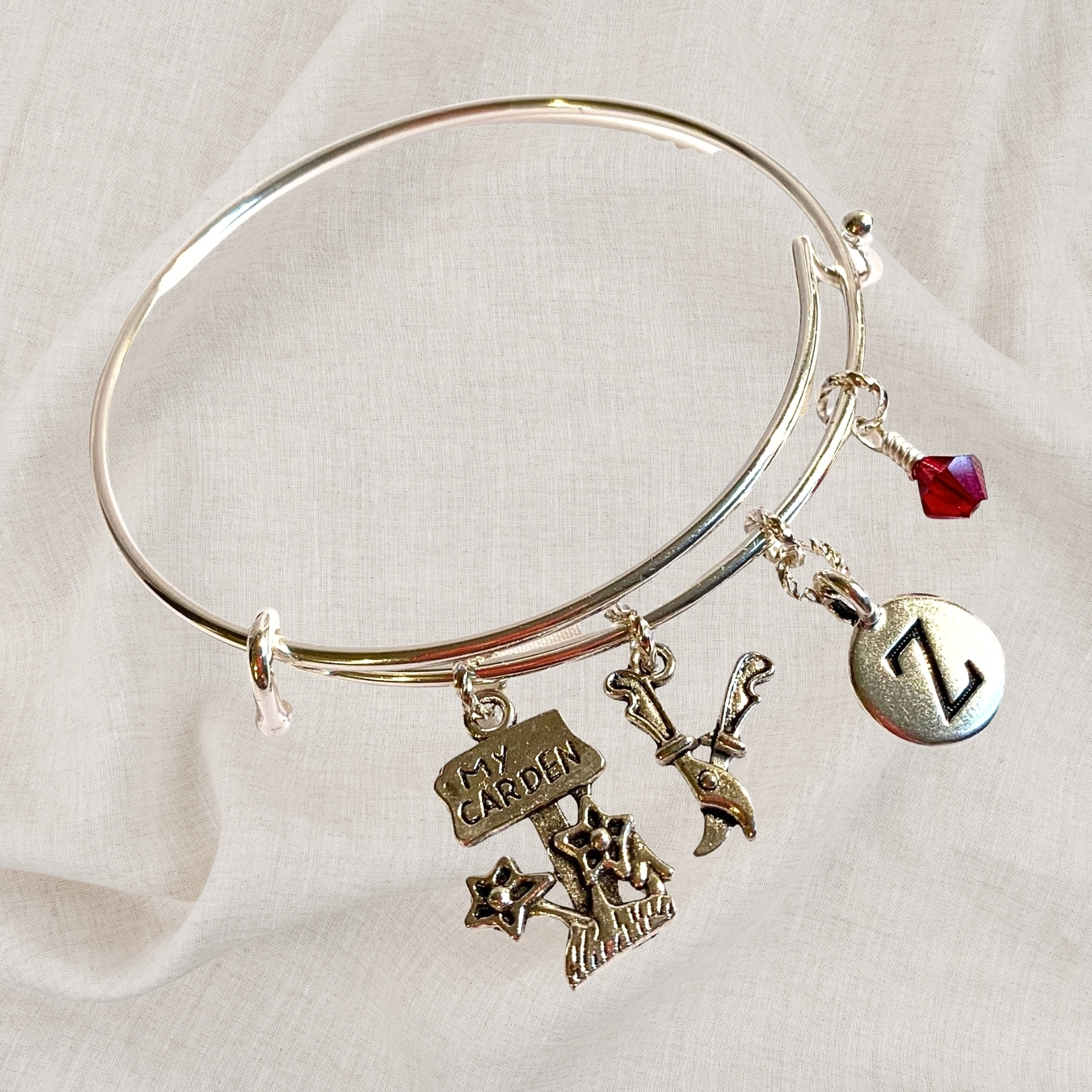 Gardening Garden Birthstone Charm Initial Bangle Bracelet Style 01
