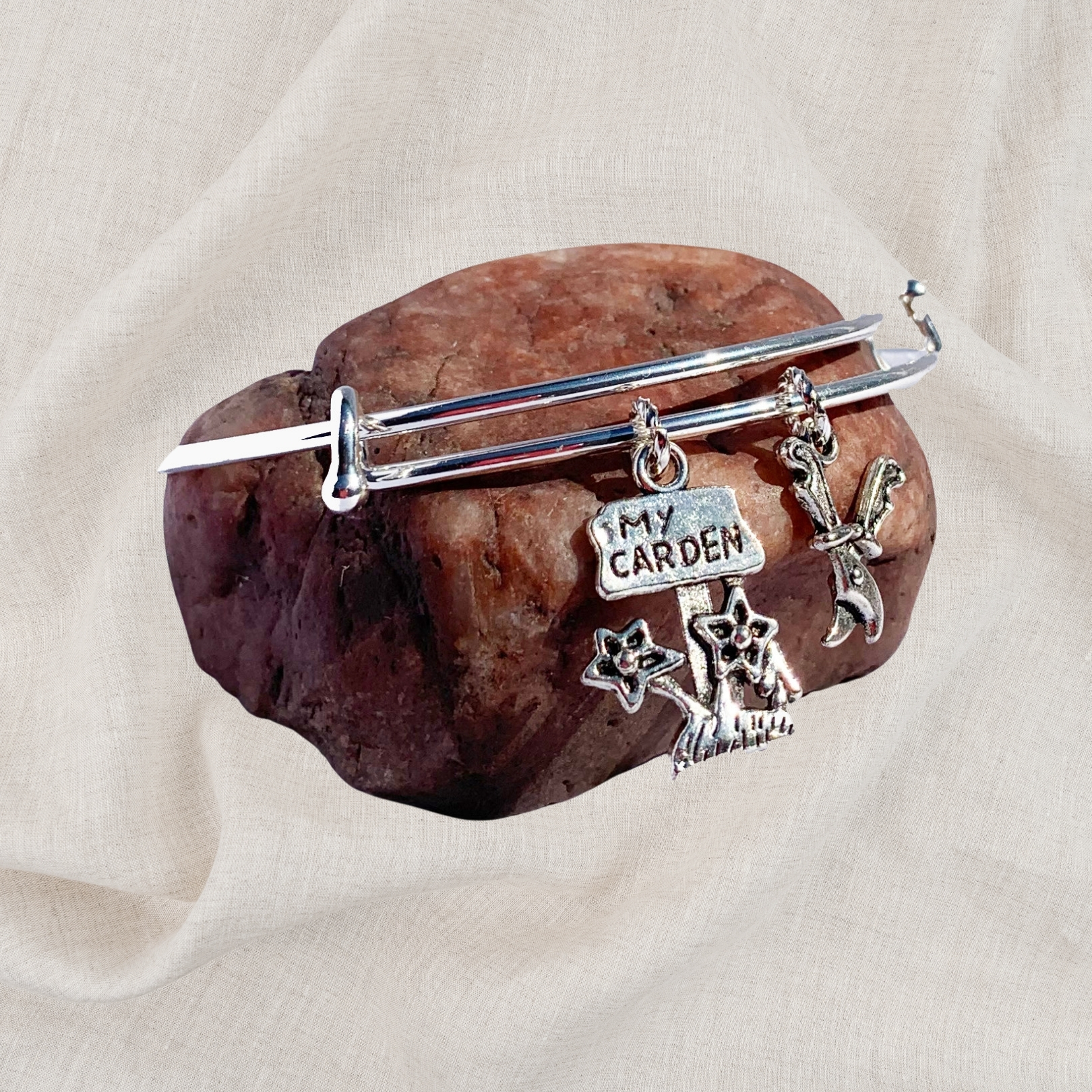 Gardening Garden Birthstone Charm Initial Bangle Bracelet Style 01