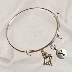Hairstylist Birthstone Charm Initial Bangle Bracelet Style 01