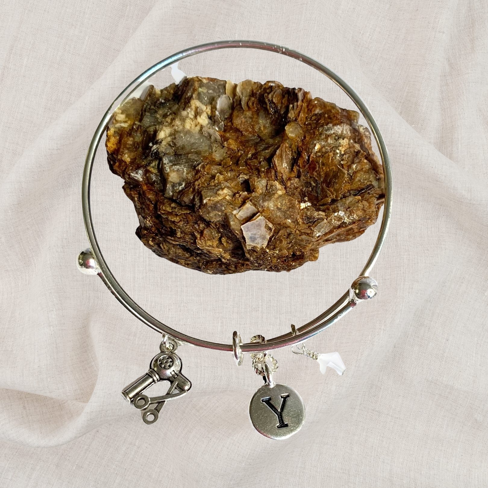 Hairstylist Birthstone Charm Initial Bangle Bracelet Style 02