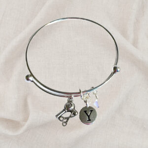 Hairstylist Birthstone Charm Initial Bangle Bracelet Style 02