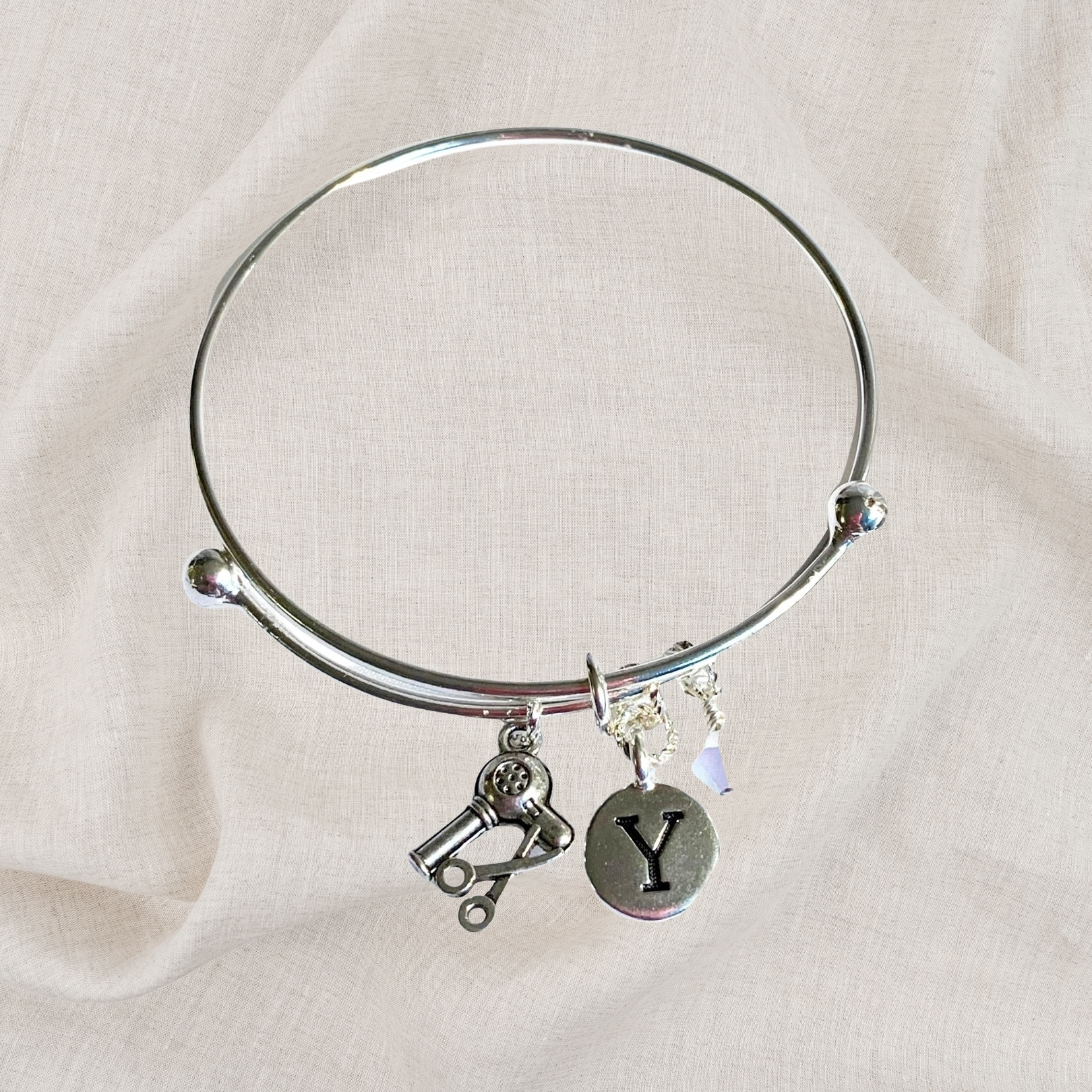Hairstylist Birthstone Charm Initial Bangle Bracelet Style 02