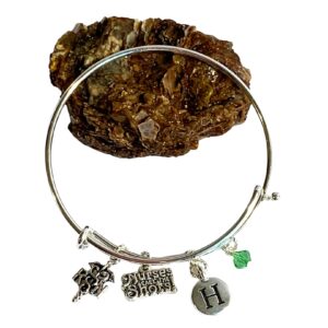 Personalized Nurse Bangle Bracelet – Custom Birthstone & Initial – RN Graduation, Appreciation, Retirement Gift