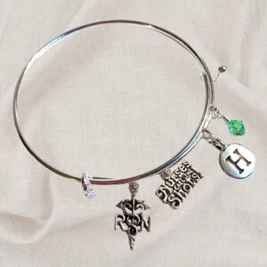 Nurse Birthstone Charm Initial Bangle Bracelet Style 01