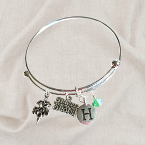 Nurse Birthstone Charm Initial Bangle Bracelet Style 02