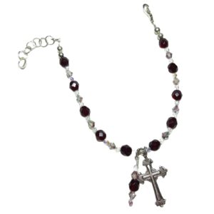 Garnet Rosary Bracelet • January Birthstone Catholic Gift • Sterling Silver Cross • Handmade Czech Crystal Jewelry for Women & Girls