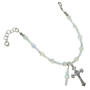 White Opal Czech Crystal Rosary Bracelet • Sterling Silver Cross • Handmade Catholic Jewelry for Women & Girls • Baptism or Confirmation