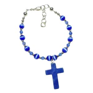 Blue Rosary Bracelet with Sodalite Cross • Handmade Catholic Gift for Women & Girls • Spiritual Jewelry • First Communion or Confirmation
