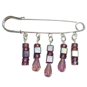 Twilight Waltz Amethyst Crystal Shawl Pin with Iridescent Czech Beads