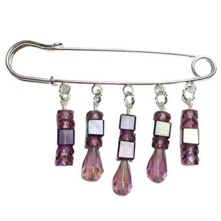 Twilight Waltz Amethyst Crystal Shawl Pin with Iridescent Czech Beads