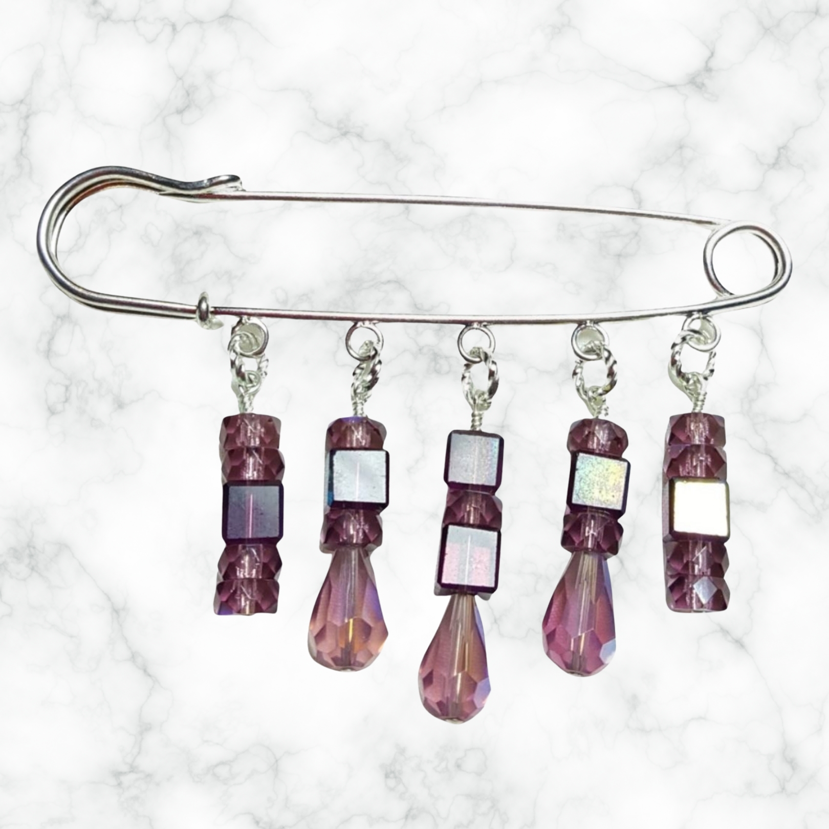 Amethyst Purple Crystal Beaded Shawl Scarf Sweater Pin Brooch