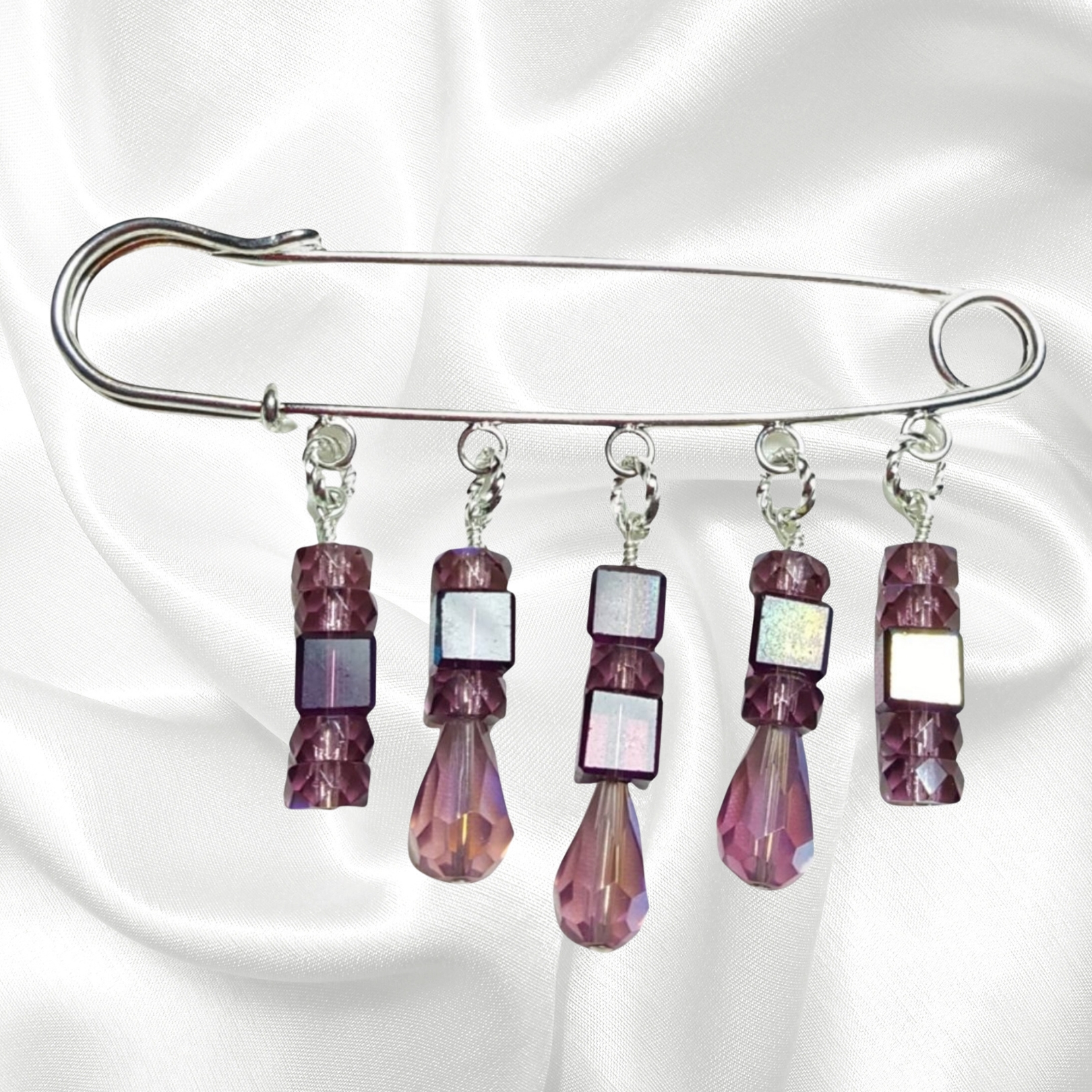 Amethyst Purple Crystal Beaded Shawl Scarf Sweater Pin Brooch
