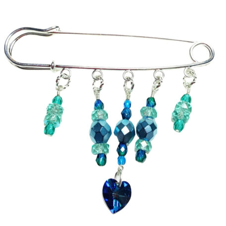 Ocean Heart Blue and Teal Crystal Shawl Scarf Sweater Pin Swarovski Heart
