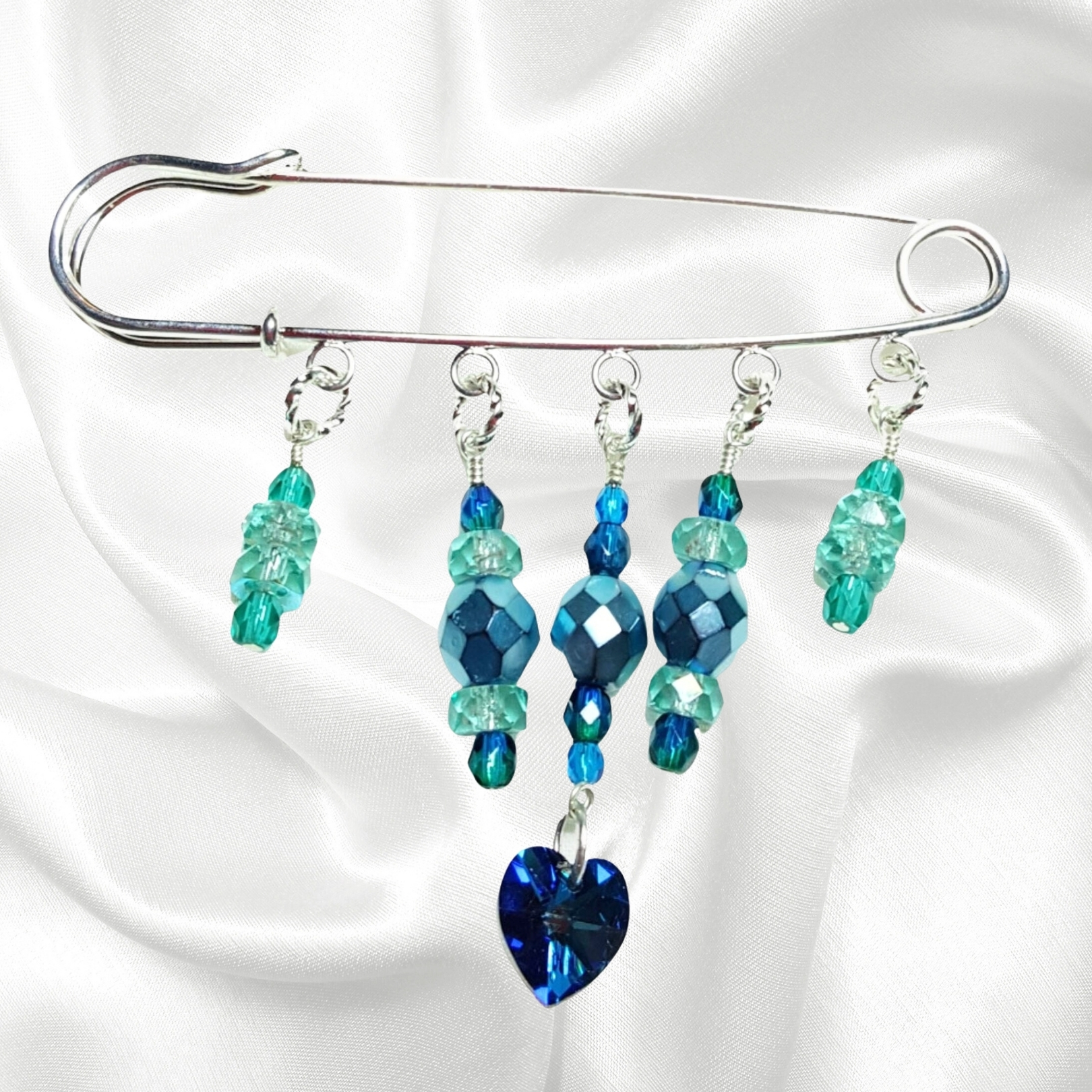 Bermuda Blue Crystal Beaded Shawl Scarf Sweater Pin Brooch