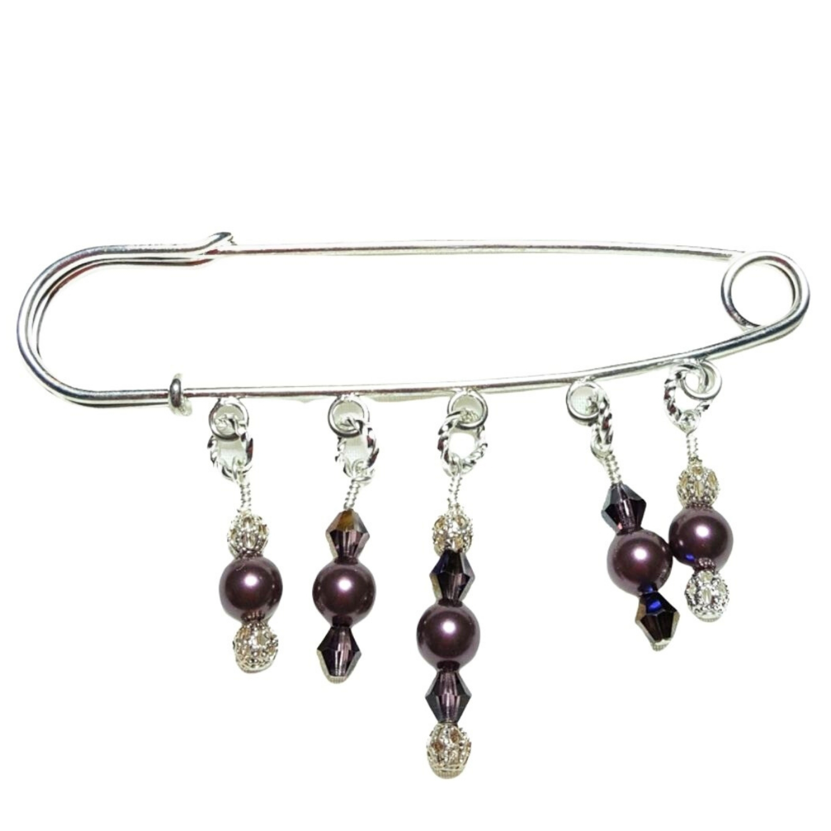 Burgundy Pearl Crystal Beaded Shawl Scarf Sweater Pin Brooch