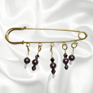 Burgundy Pearls and Crystals 14K Beaded Shawl Scarf Sweater Pin Brooch