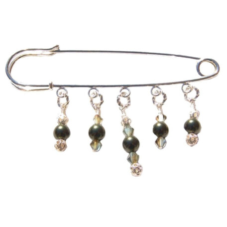 Forest Guardian Olive Green Pearl Shawl Sweater Pin Hand Wrapped Sterling Silver